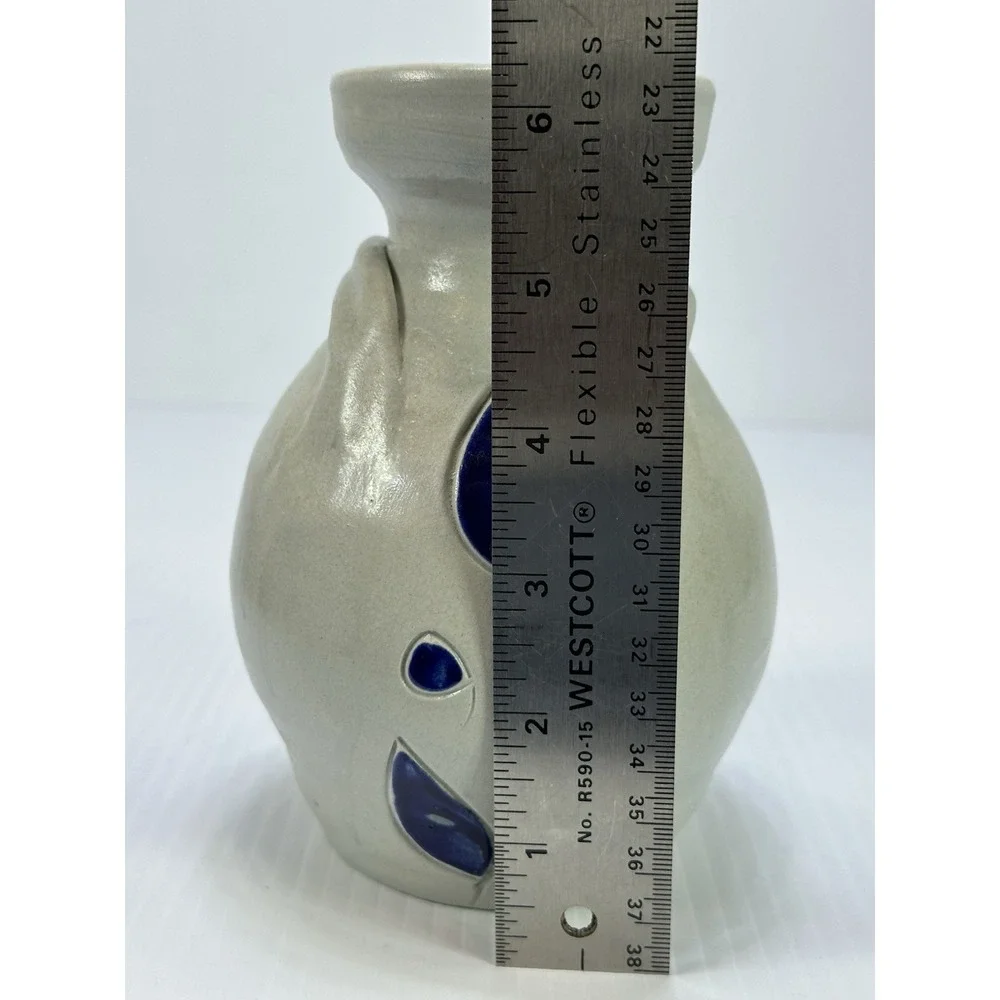 Vintage Williamsburg Pottery Stoneware Salt Glaze Vase‎ Blue Floral Flower 6.5